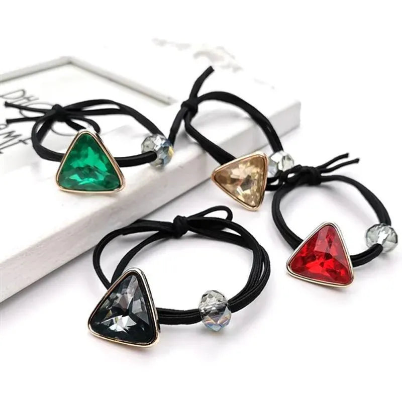 Women Headband Ponytail TriangleDiamond Stretch Hair Rope Multi Colours Concise - Green