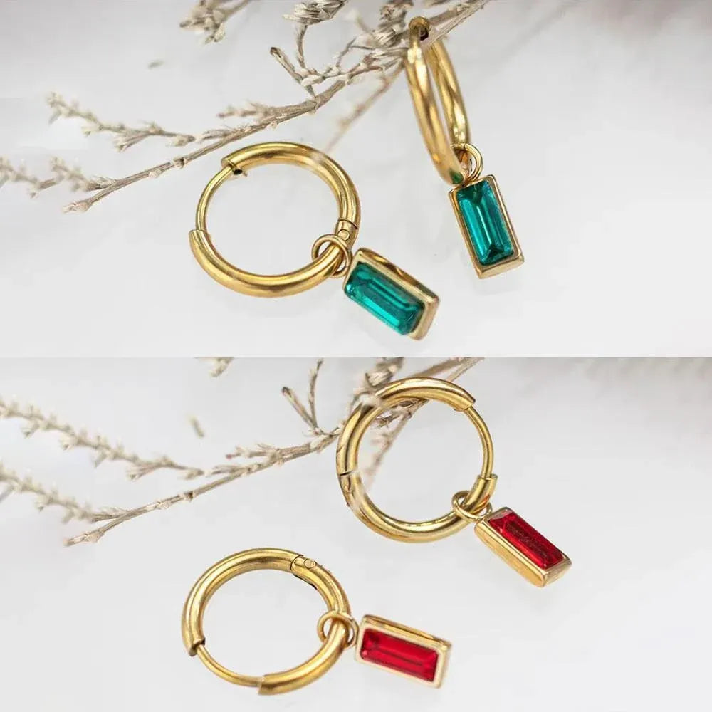 Fashion Gold Zircon Earrings Stud Drop Dangle Wedding Best Gift For Women - Square-Green