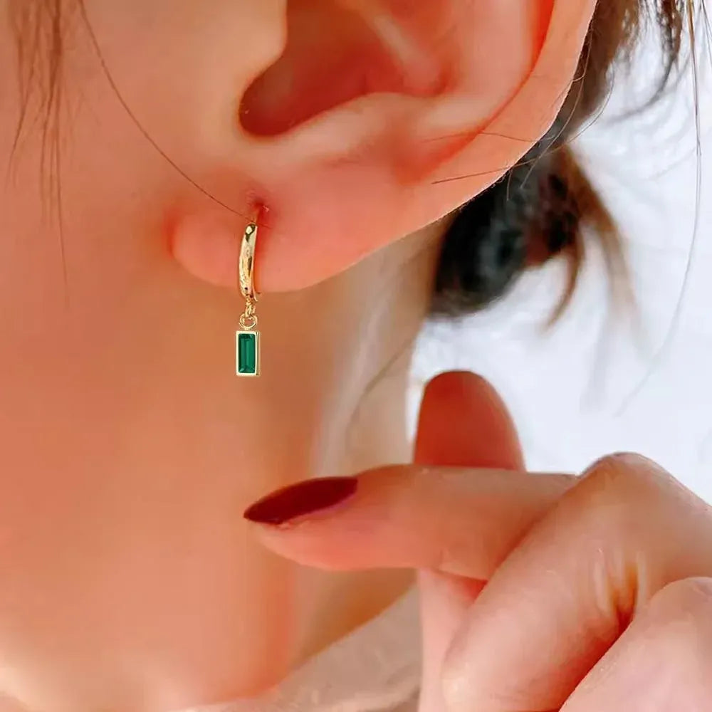 Fashion Gold Zircon Earrings Stud Drop Dangle Wedding Best Gift For Women - Square-Green
