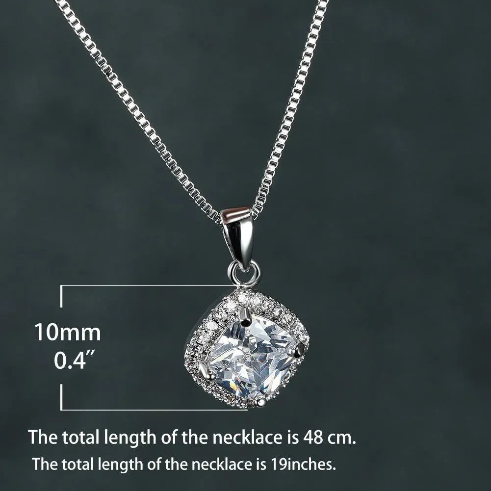 Fashion 925 Sterling Silver Stunning Square Cubic Zircon Pendant Necklace Chain - Green