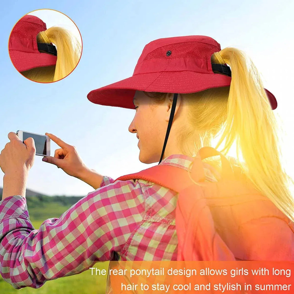 Women Wide Brim Ponytail Hat Sun Protect Visor Summer Beach Cap Anti Uv Floppy - Yellow