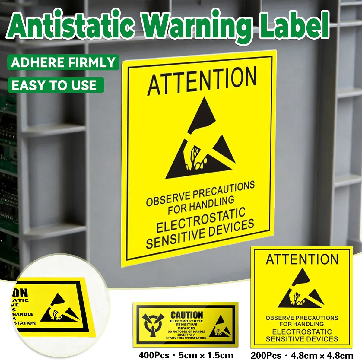 Anti Static Warning Sticker Label Easy to Use Eye-Catching for PC Electronics - 1