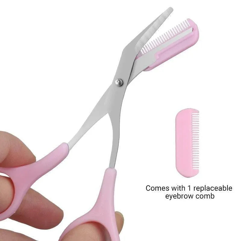 Eyebrow Trimmer Grooming Scissors Eyelash Thinning Shears Comb Brow Shaping Tool - Pink — product photo 4