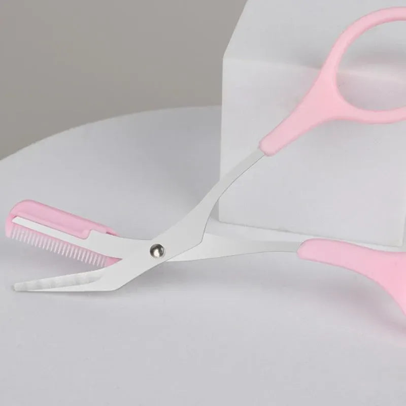 Eyebrow Trimmer Grooming Scissors Eyelash Thinning Shears Comb Brow Shaping Tool - Pink — product photo 6
