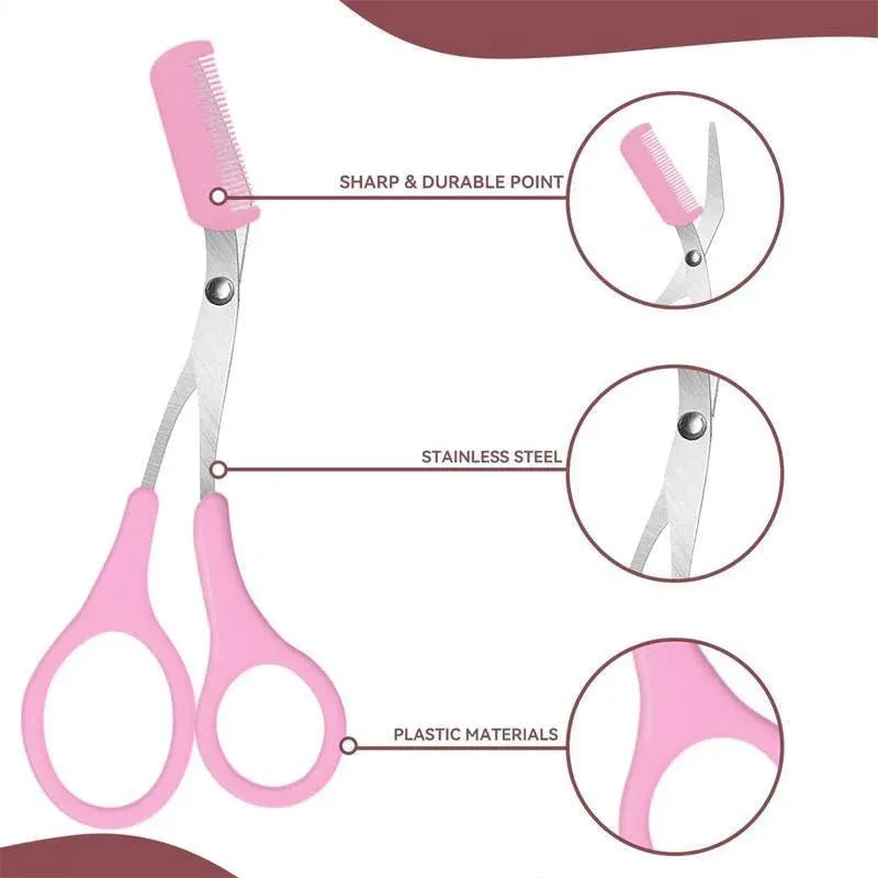 Eyebrow Trimmer Grooming Scissors Eyelash Thinning Shears Comb Brow Shaping Tool - Pink — product photo 11
