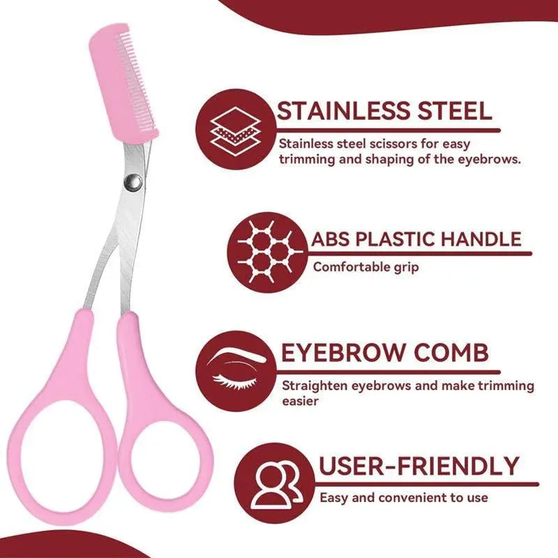Eyebrow Trimmer Grooming Scissors Eyelash Thinning Shears Comb Brow Shaping Tool - Pink — product photo 13