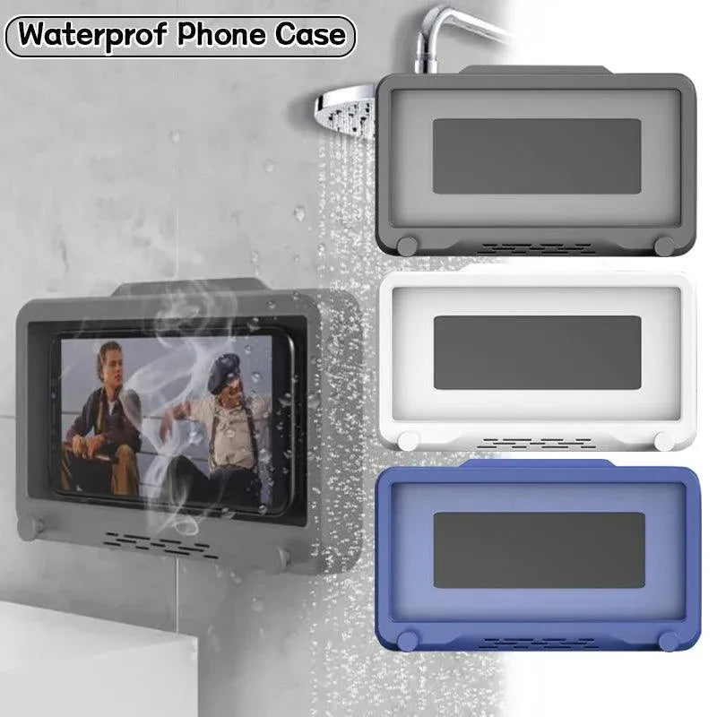 Wall Mounted Phone Holder for Bathroom Shower Waterproof Touch Screen Case - Grey — product photo 2