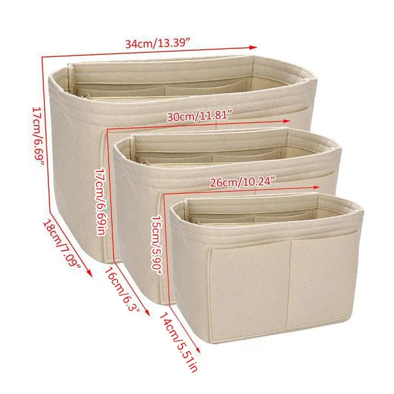 Felt Handbag Organizer Insert with Multiple Pockets for Tote and Purse - Pink L Size