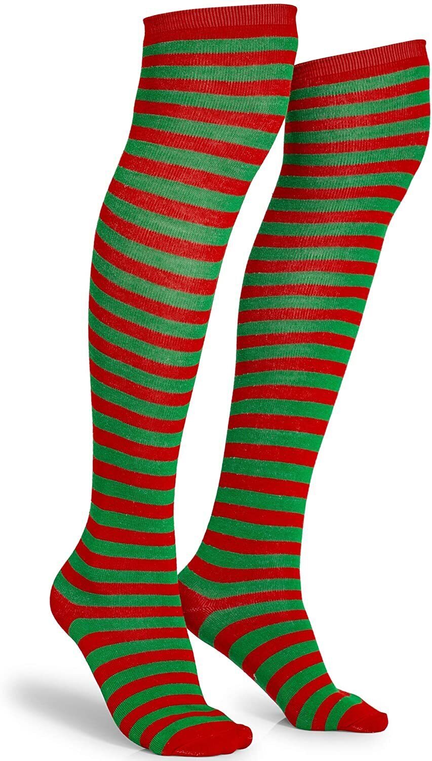 Christmas Red & Green Striped Over-the-Knee Socks – 10 Pairs – product photo 4