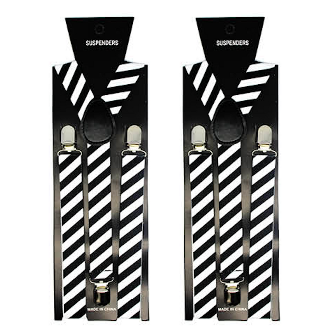 Men's Adjustable Clip-On Suspenders (2 Pack) – Black/White Diagonal Stripes – product photo 2
