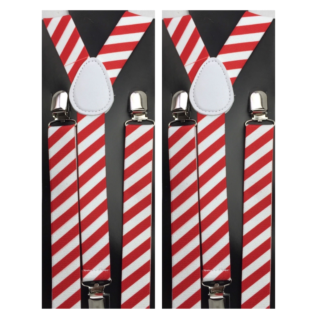 Men's Adjustable Clip-On Suspenders (2 Pack) – Red/White Diagonal Stripes – product photo 2