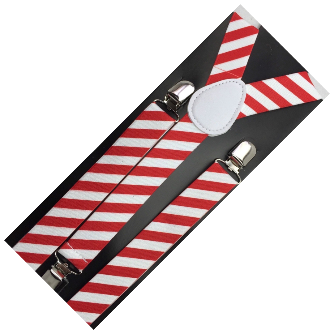 Men's Adjustable Clip-On Suspenders (2 Pack) – Red/White Diagonal Stripes – product photo 3