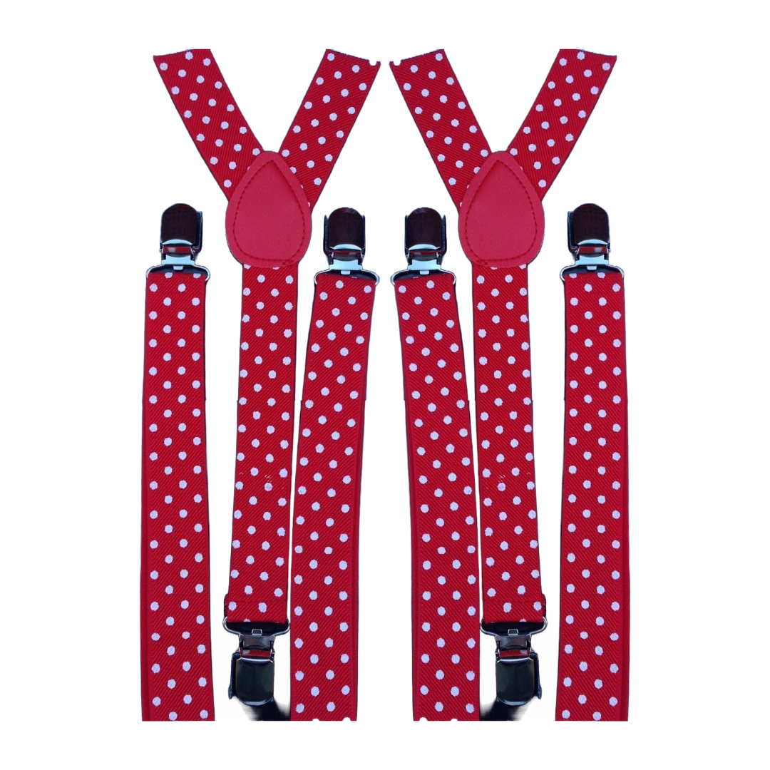 Men's Adjustable Clip-On Suspenders (2 Pack) – Red with White Polka Dot – product photo 2