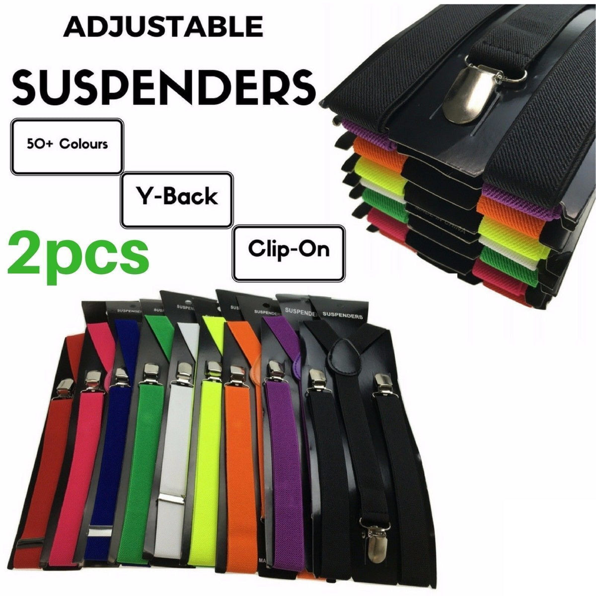 Men's Adjustable Clip-On Suspenders (2 Pack) – Red (Glitter) – product photo 4