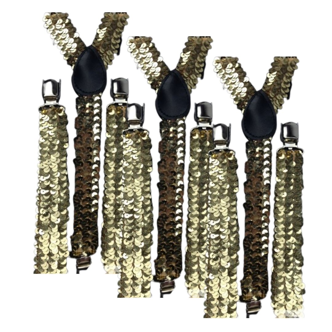Men's Adjustable Clip-On Suspenders (3 Pack) – Gold (Sequin) – product photo 2