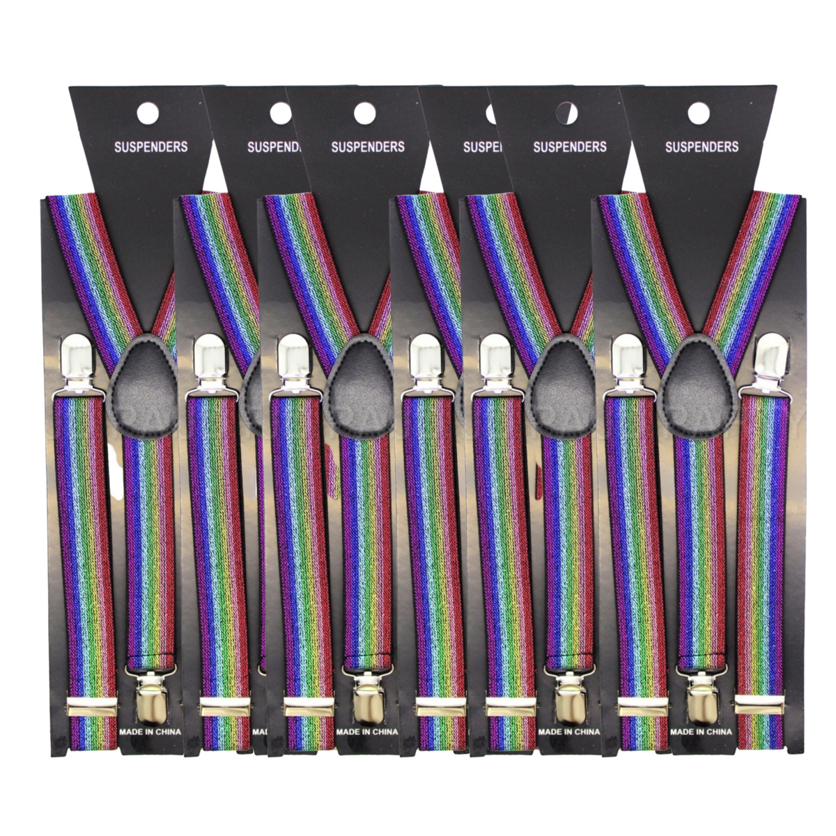 Men's Adjustable Clip-On Suspenders (6 Pairs) – Rainbow (Glitter) — image 2