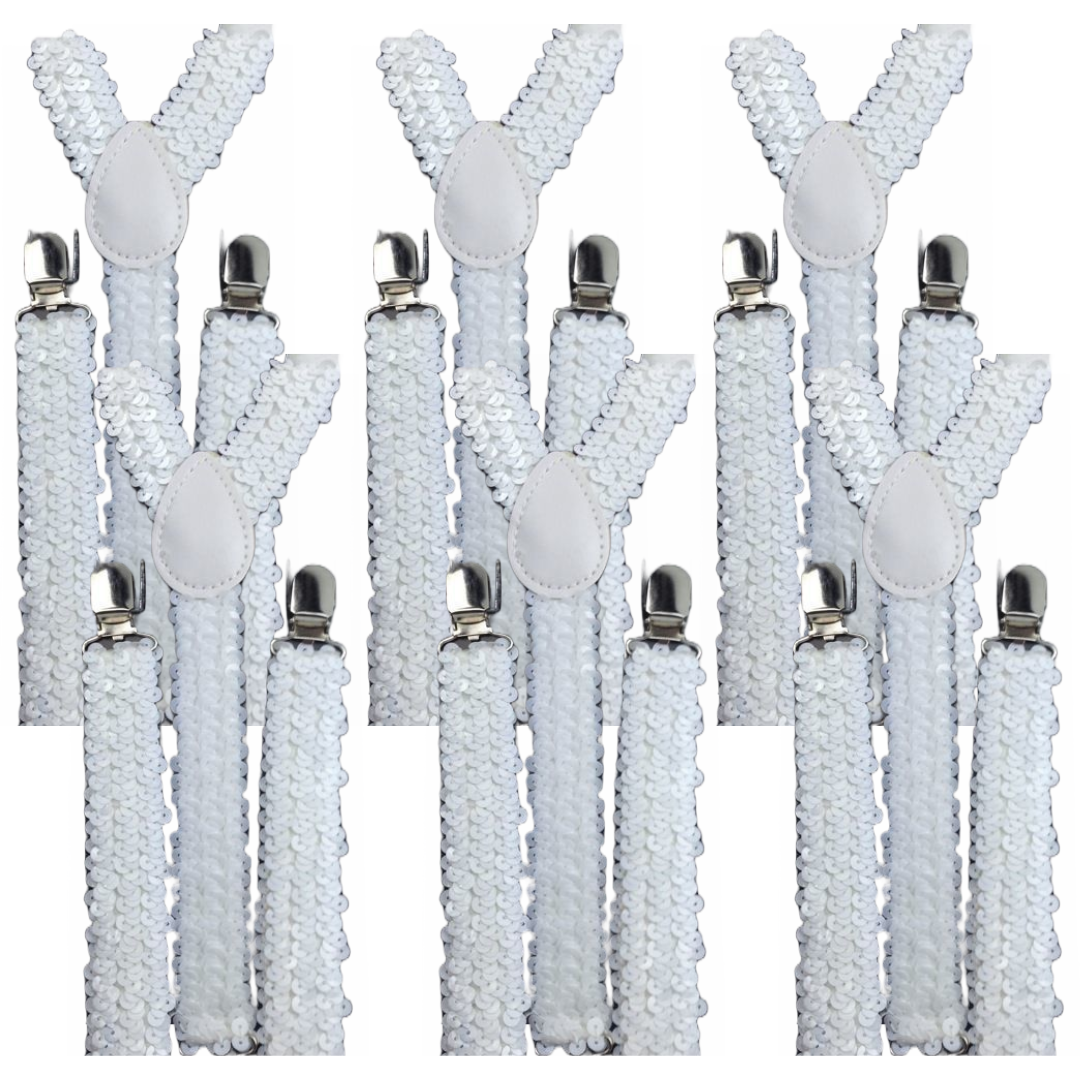 Men's Adjustable Clip-On Suspenders (6 Pairs) – White (Sequin) — image 2