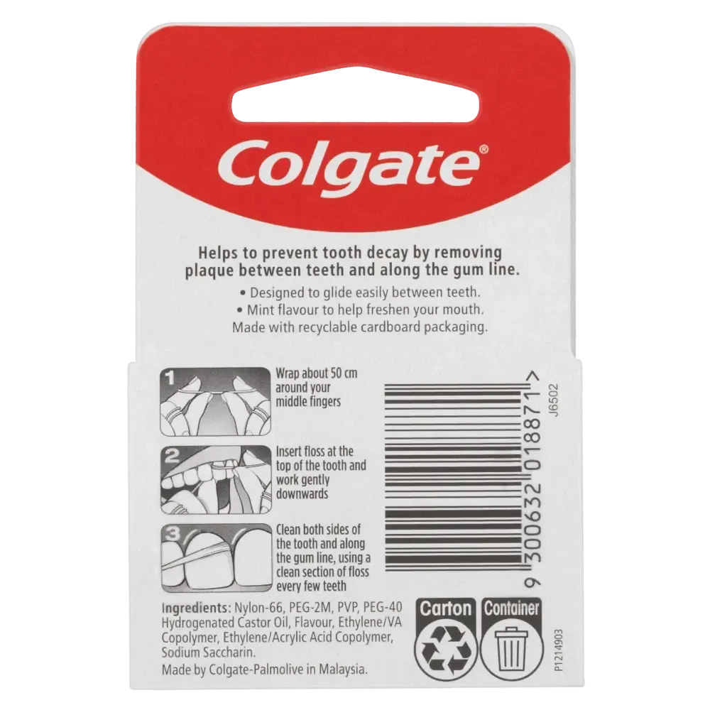 Colgate Total Dental Floss Mint Waxed Plaque Removal Gum Care - 25m