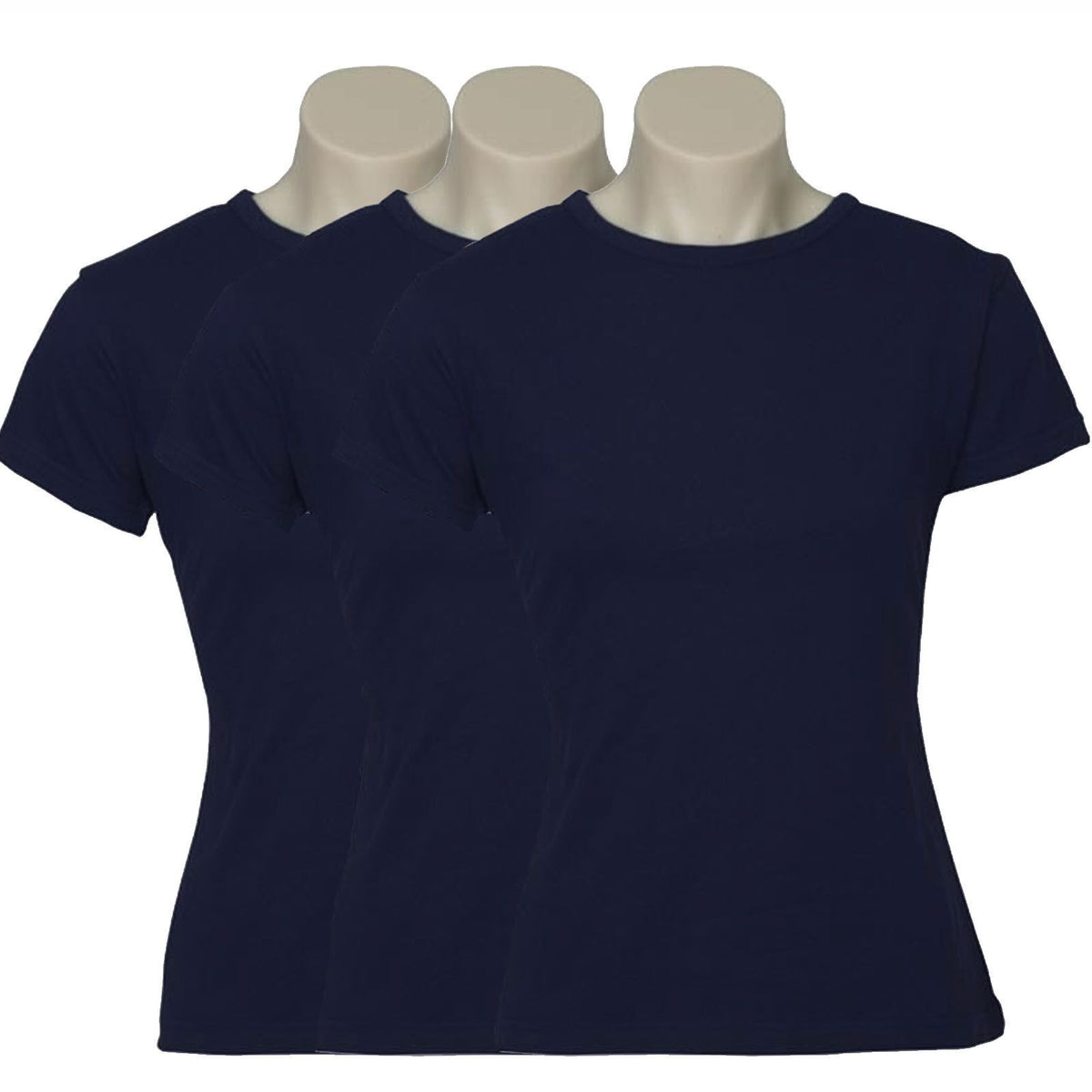 3x Womens 100% Cotton T-Shirt Plain Basic Tee Casual Top in Navy Blue — product image 1