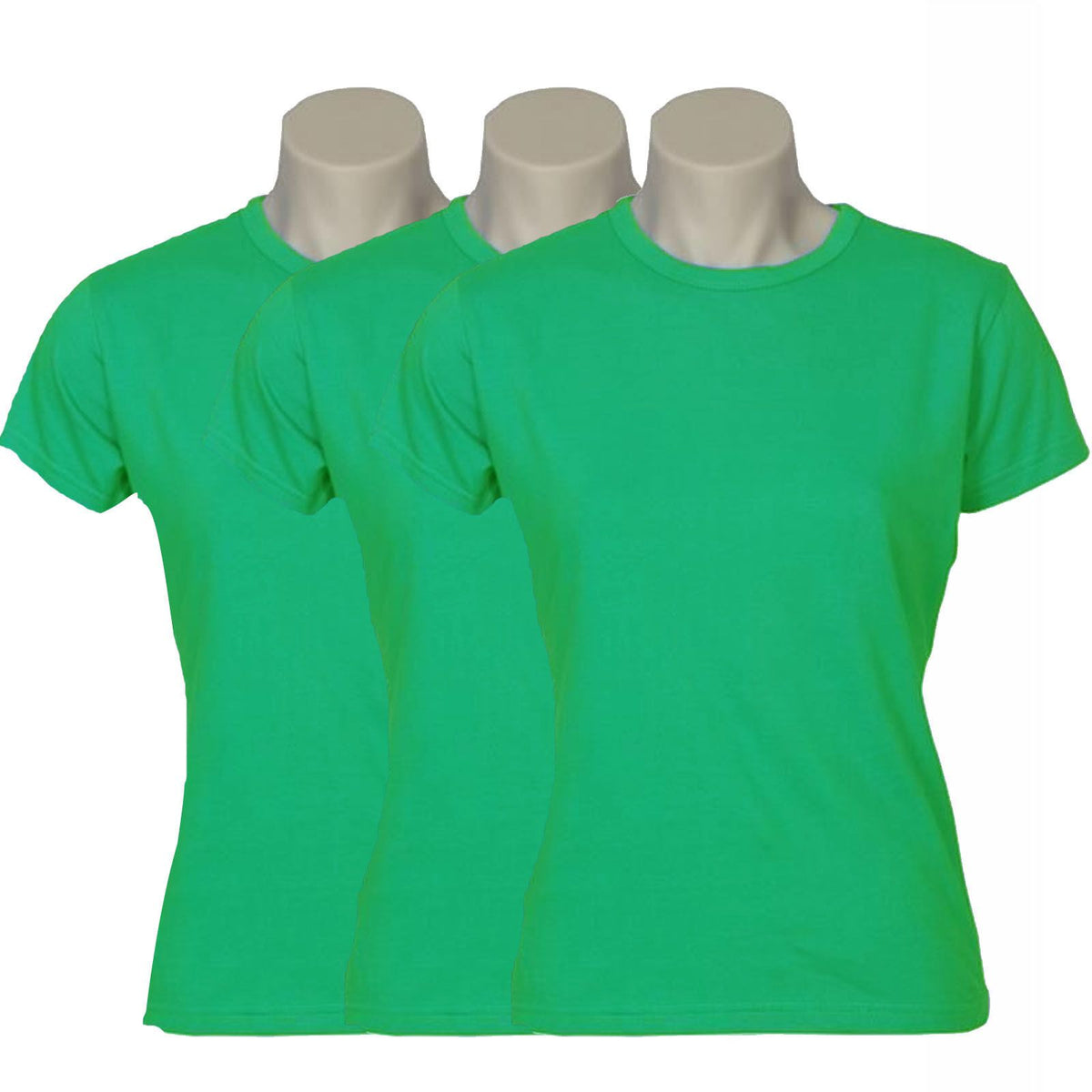 3x Womens 100% Cotton T-Shirt Plain Basic Tee Casual Top in Green — product image 2
