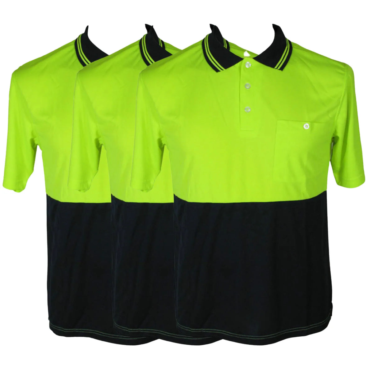 Unisex Hi-Vis Short-Sleeve Polo Shirts (3 Pack) – Yellow/Navy, S — image 2