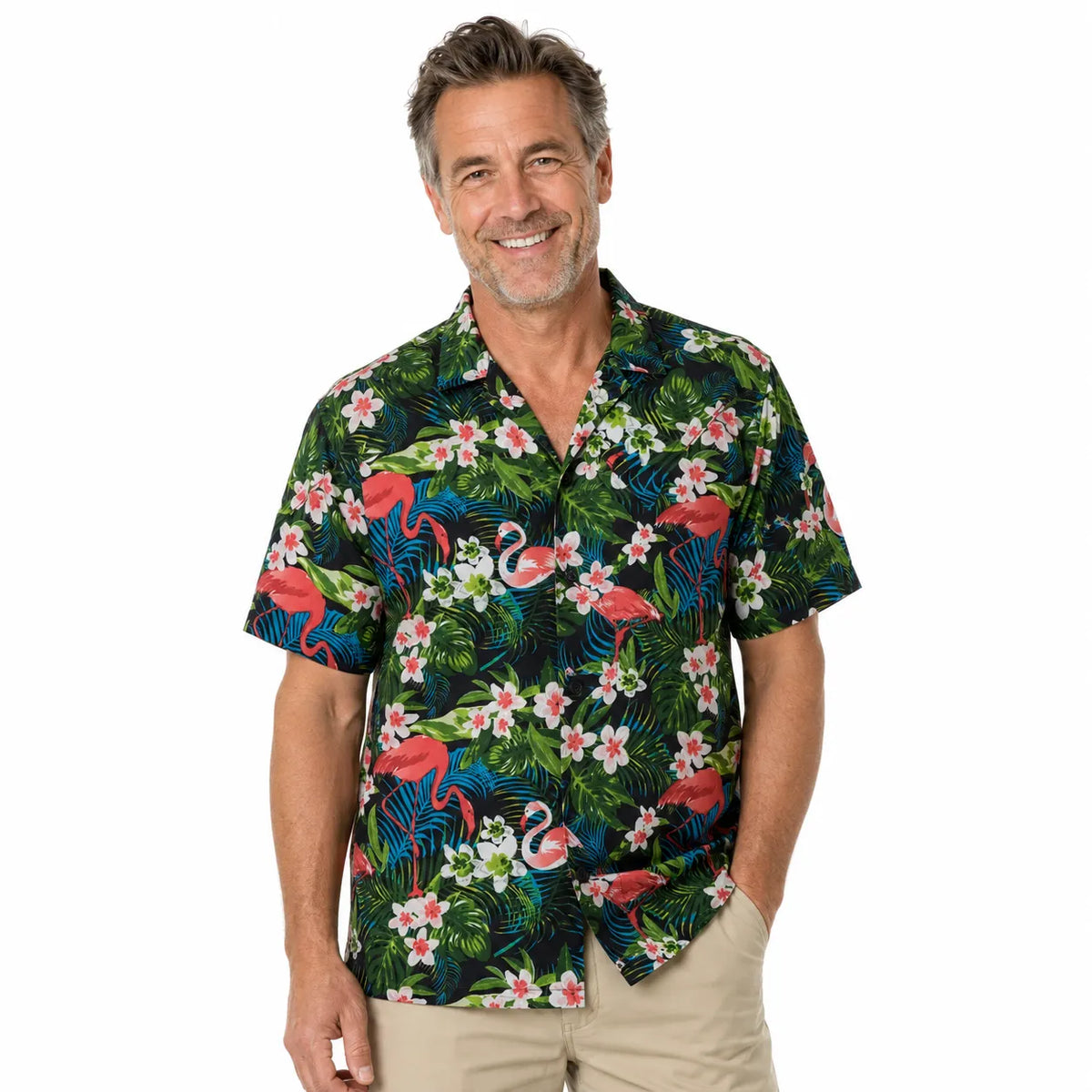 Men's Oahu Hawaiian Short-Sleeve Shirt – Garden Flamingo, M — image 2