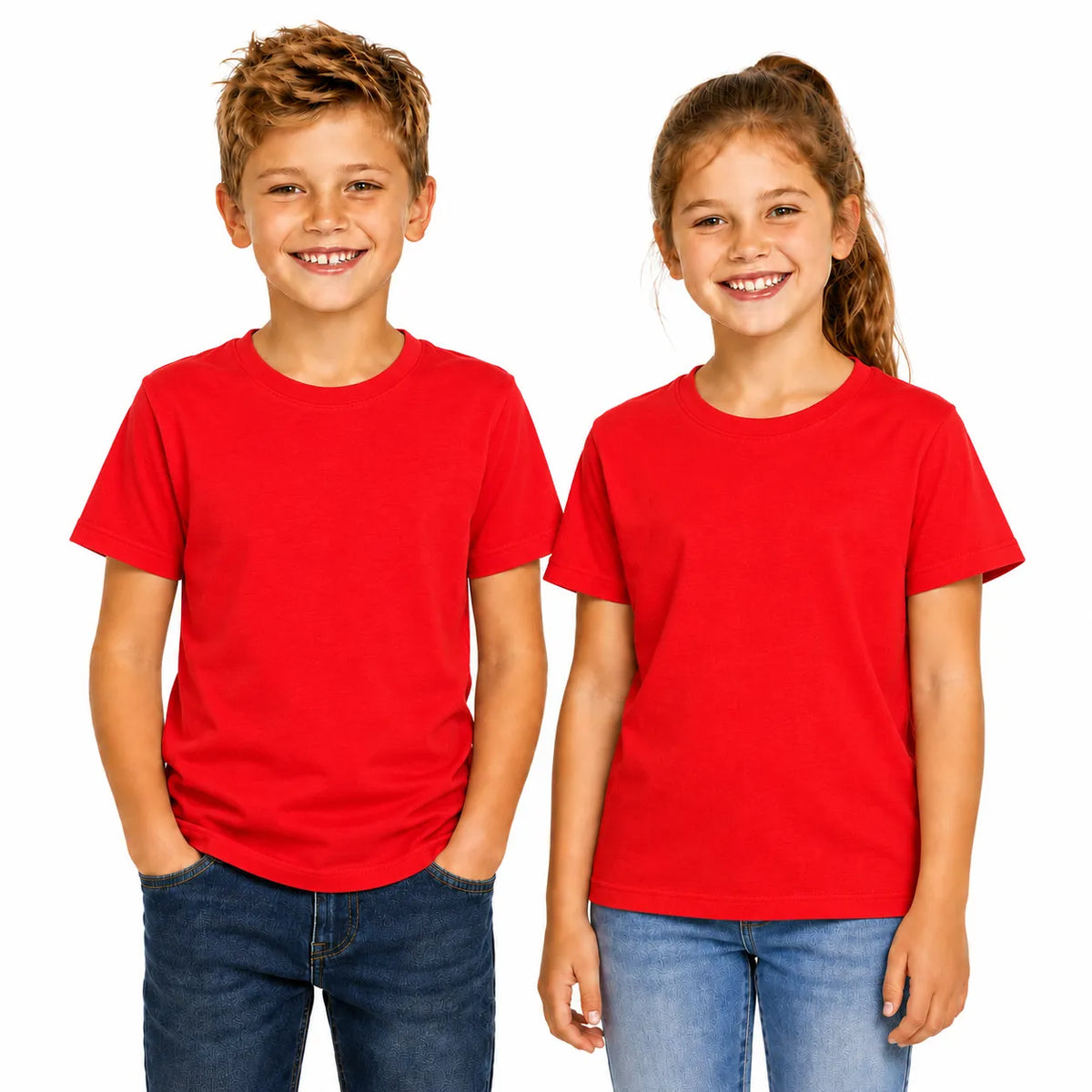 KIDS PLAIN T SHIRT Childrens Child 100% COTTON Boys Girls Basic Blank Tee Top - Red – Size 4 — product image 4