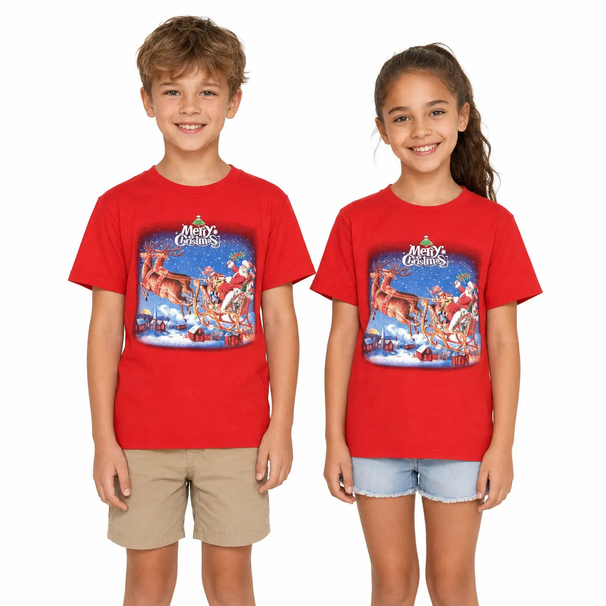 100% Cotton Kids Christmas T Shirt Xmas Top Santa Red White Party Costume - Red – Size XXL — product image 2