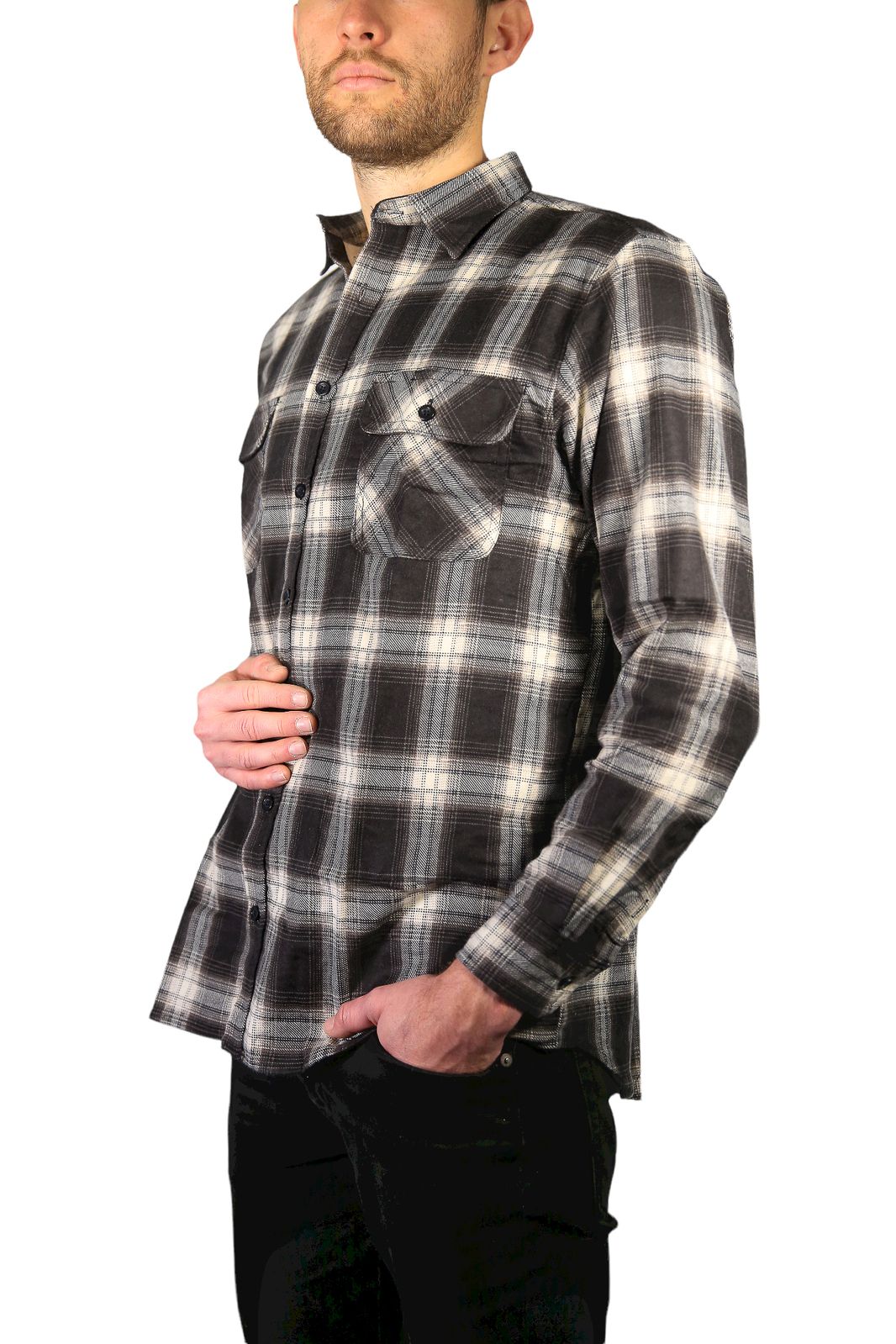 Men's 100% Cotton Full-Placket Flannelette Shirt – Black, 9XL — image 9