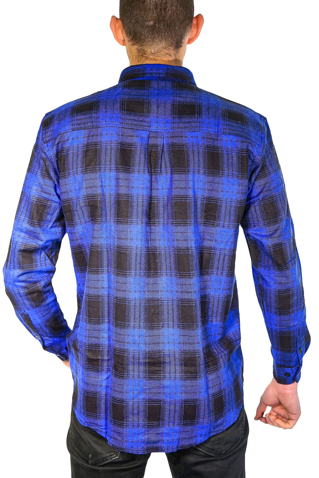 Men's Cotton Long-Sleeve Flannelette Shirt – Royal Blue, L – product photo 4
