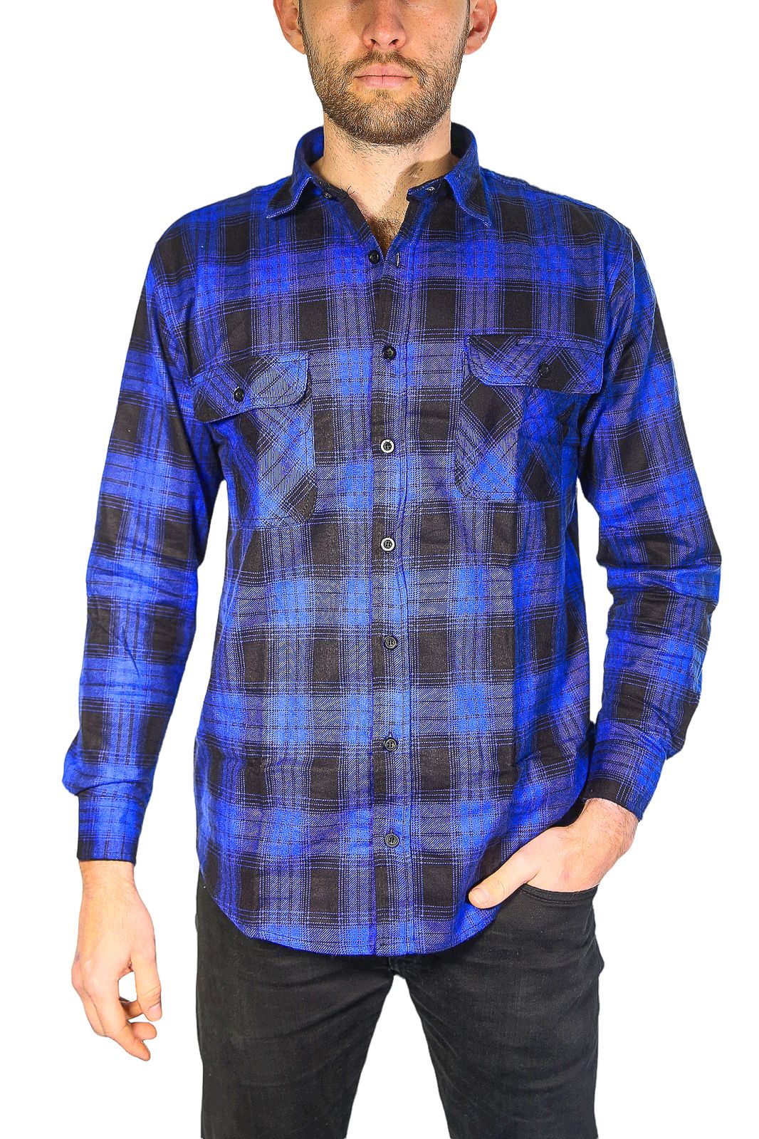 Men's Cotton Long-Sleeve Flannelette Shirt – Royal Blue, L – product photo 7