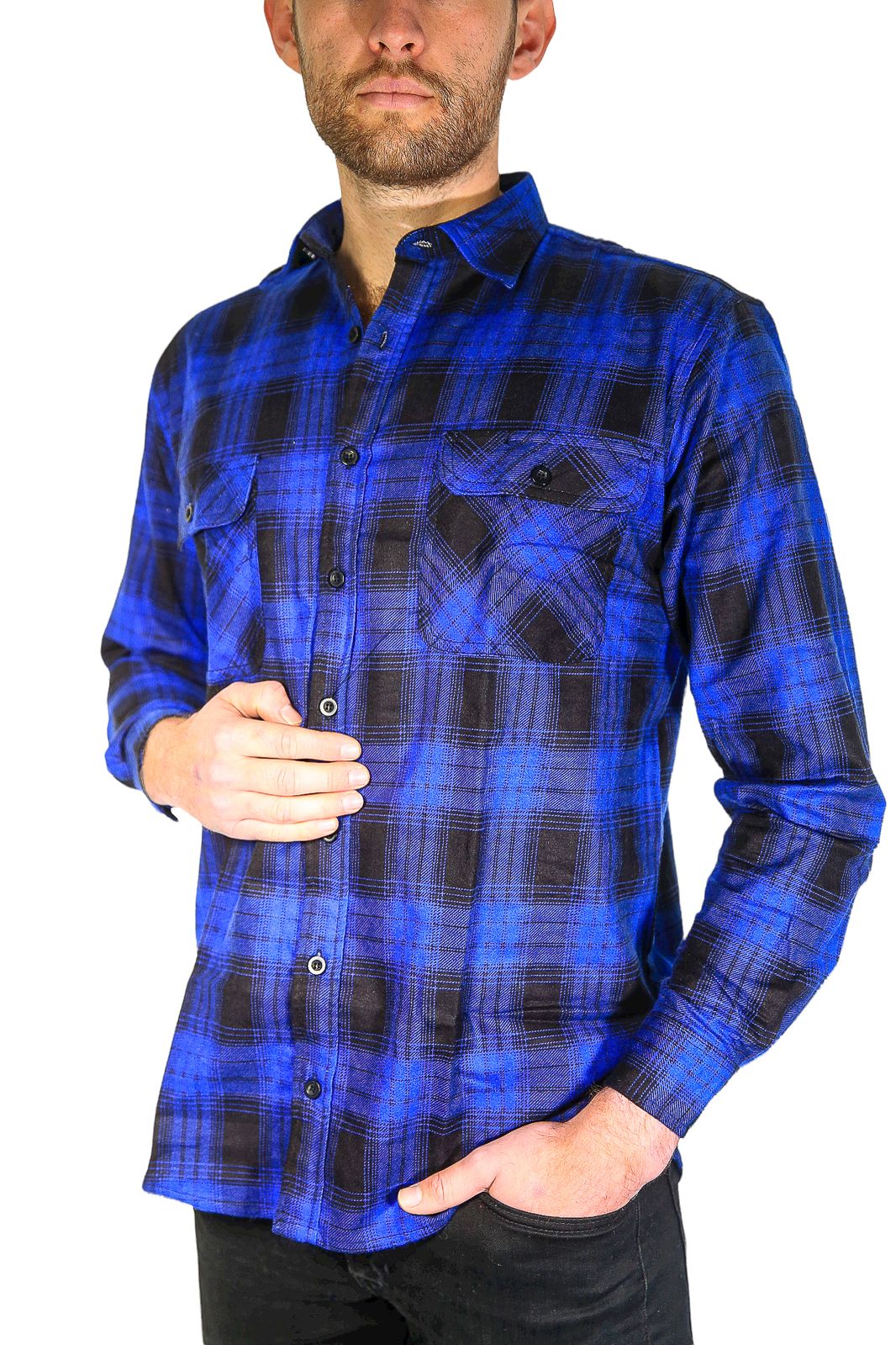 Men's Cotton Long-Sleeve Flannelette Shirt – Royal Blue, L – product photo 11