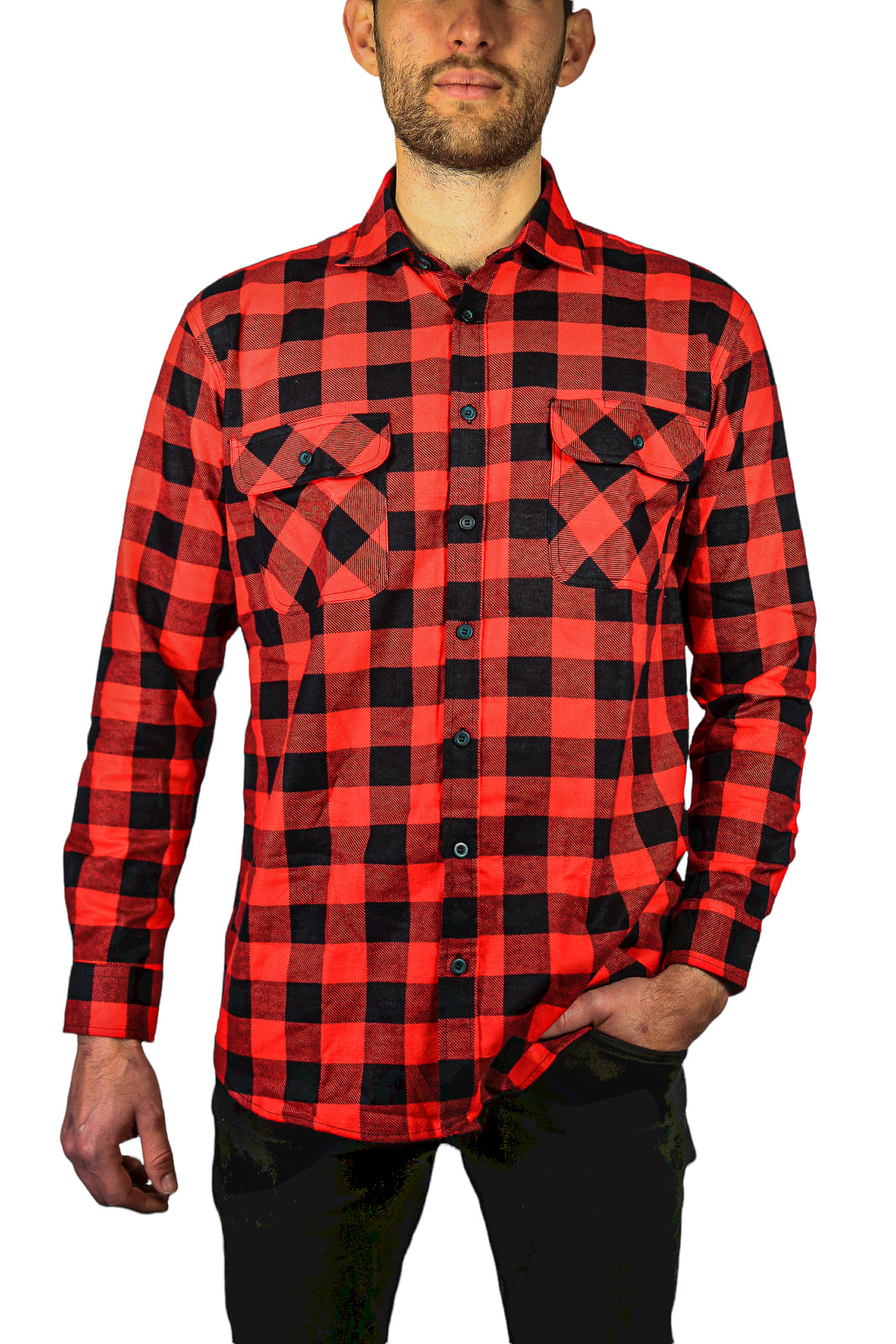 Men's Cotton Long-Sleeve Flannelette Shirt – Red/Black, S