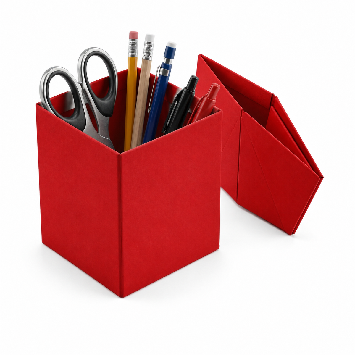 Foldable Pencil Cup for Home Office Desk Ruler Scissor Holder EAZI FOLD in Red — product photo 2