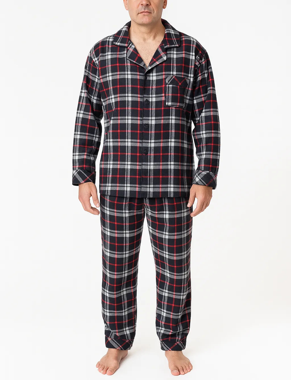 Mens Plus Size Flannelette Pyjamas 100% Cotton PJs Set Top Pants in Red Check — image 2