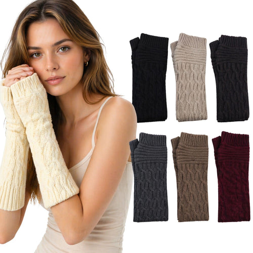 1 Pair Womens Arm Warmers Fingerless Gloves Knitted Long Winter - Assorted — image 2