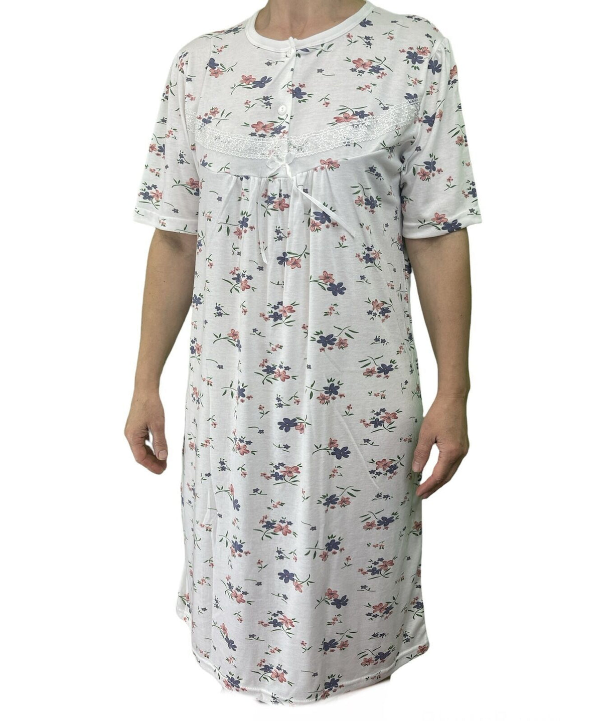 Women's Cotton Nightgown – White/Pink, Size 14