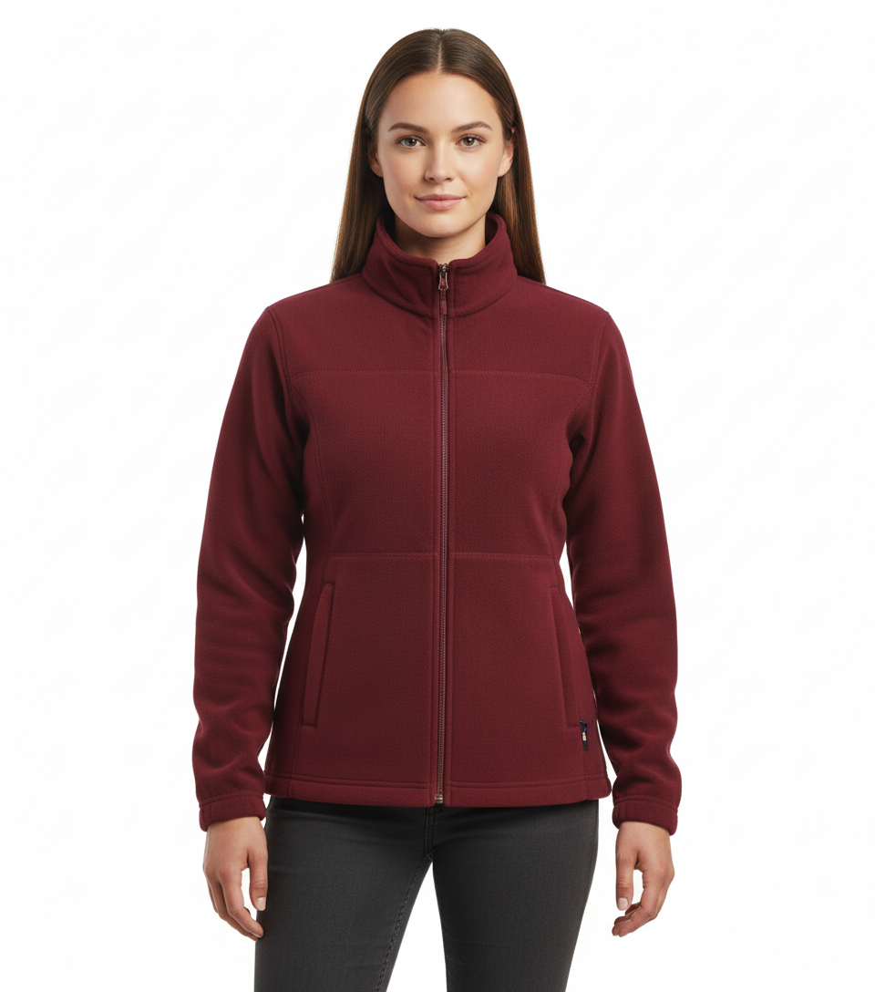 Womens Polar Fleece Full Zip Jumper Jacket Winter Warm in Burgundy — product image 1