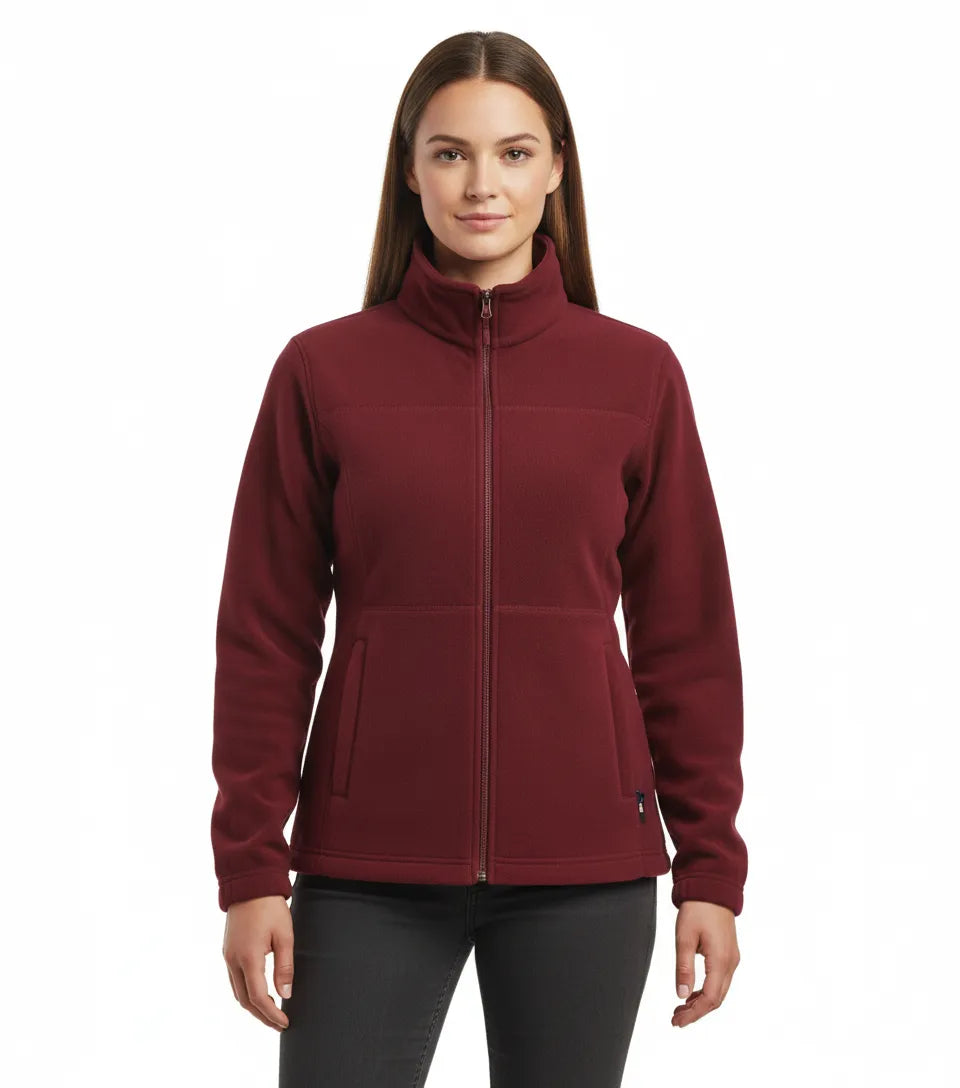 Womens Polar Fleece Full Zip Jumper Jacket Winter Warm in Burgundy — product image 2
