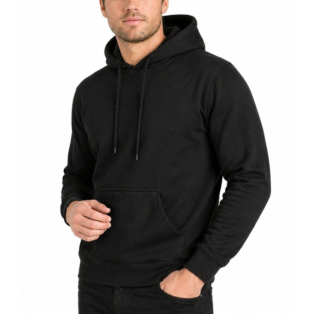 Men's Cotton Fleece Pullover Hoodie – Black, XXL – image 5