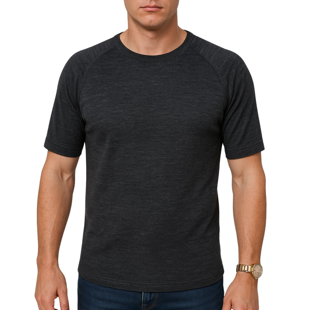 Men's Merino Wool-Blend Short-Sleeve Thermal Base Layer – Black, M – image 2