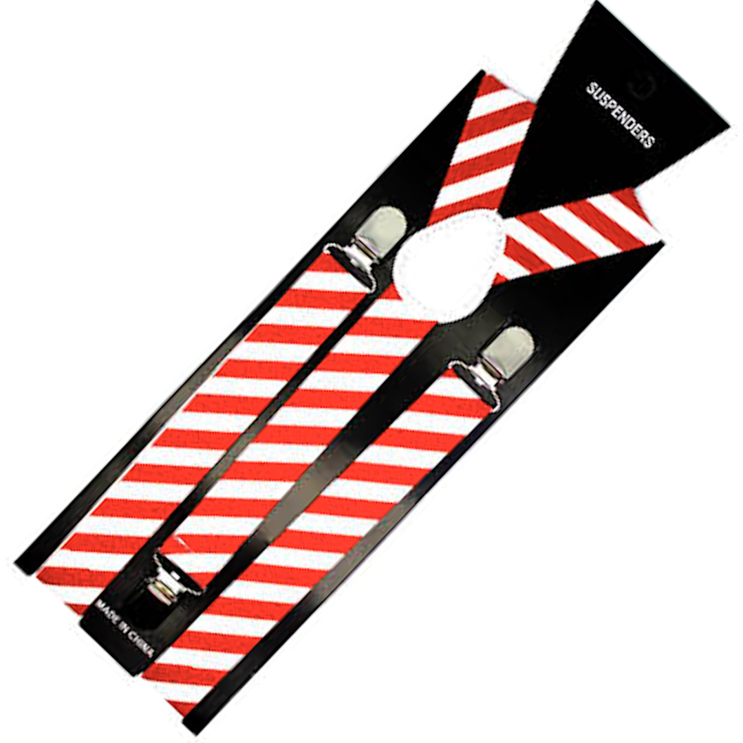 Men's Adjustable Clip-On Suspenders – Red/White Diagonal Stripes – product photo 2