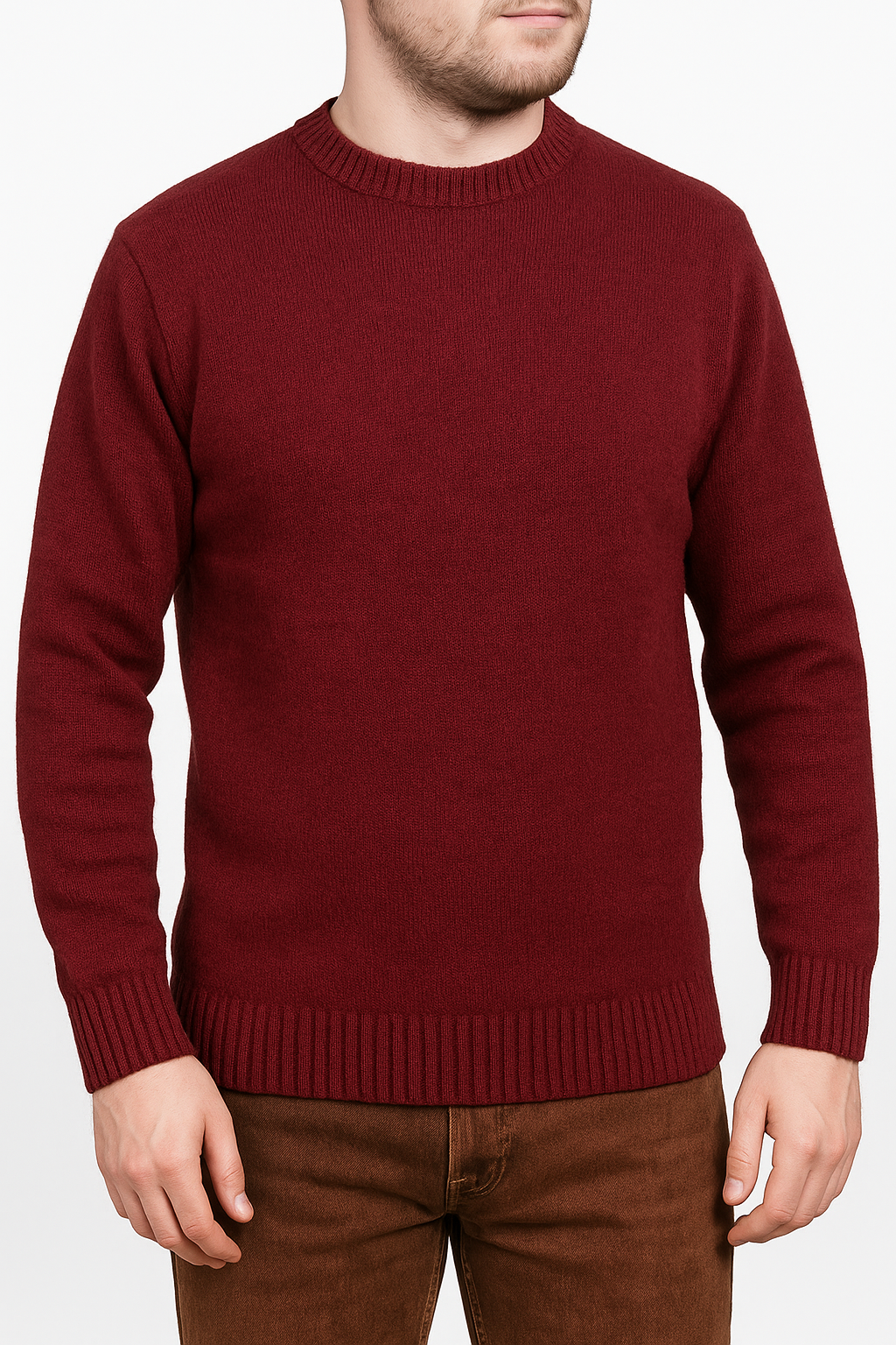 Men's Shetland Wool Crew-Neck Sweater – Burgundy, 3XL – product image 2 of 4