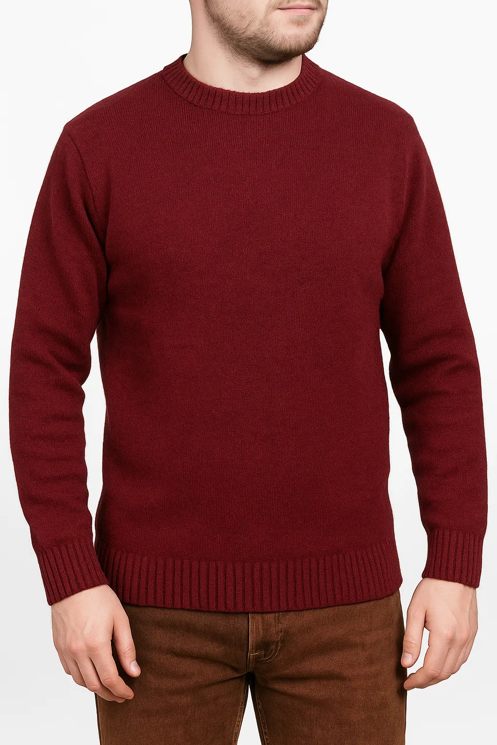 Men's Shetland Wool Crew-Neck Sweater – Burgundy, S – image 2 of 4
