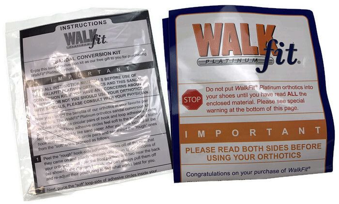 WALKFIT ORTHOTICS 3/4  Insoles Walk Fit Foot Feet Support PLATINUM SILVER - F (Womens 10-10.5, Mens 9-9.5)