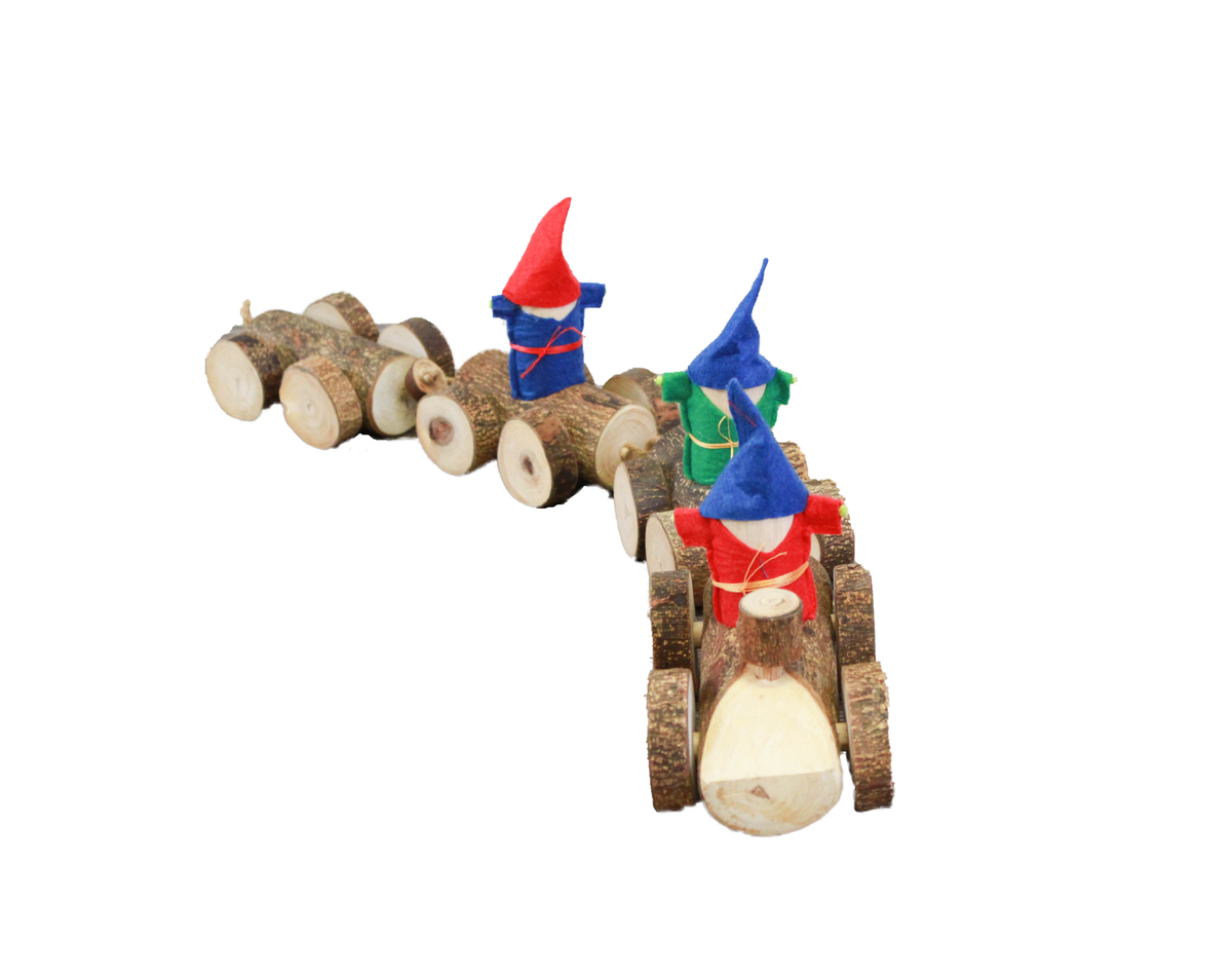 Qtoys Wooden Gnome Log Train – 4-Piece Train Set