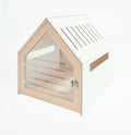 Modern Indoor Wooden Dog House with Acrylic Door & Cushion, White, 58 cm