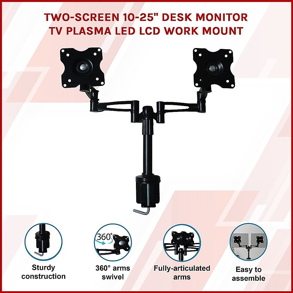 Two-Screen 10-25" Desk Monitor TV Plasma LED LCD Work Mount – product photo 2