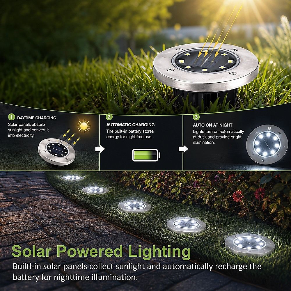 12-Pack Recessed Solar LED Outdoor Ground & Path Lights — product image 3 of 12