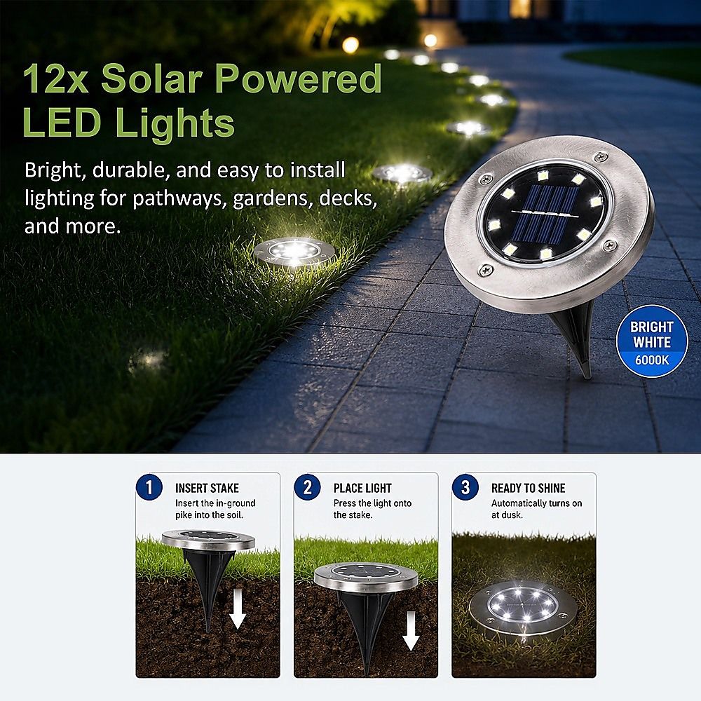 12-Pack Recessed Solar LED Outdoor Ground & Path Lights — product image 9 of 12